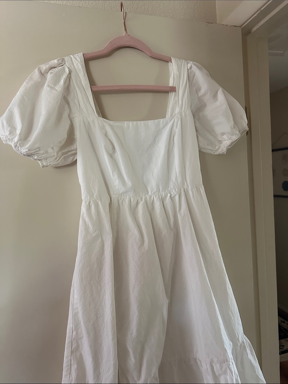 White Puff Sleeve Square Neck Dress